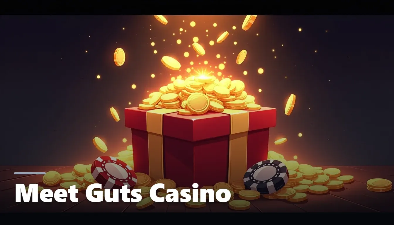 Guts Casino homepage showing welcome bonus banner and navigation menu